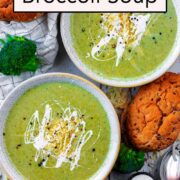 Cauliflower and broccoli Soup with a text overlay title.
