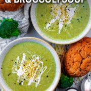 Cauliflower and broccoli Soup with a text overlay title.