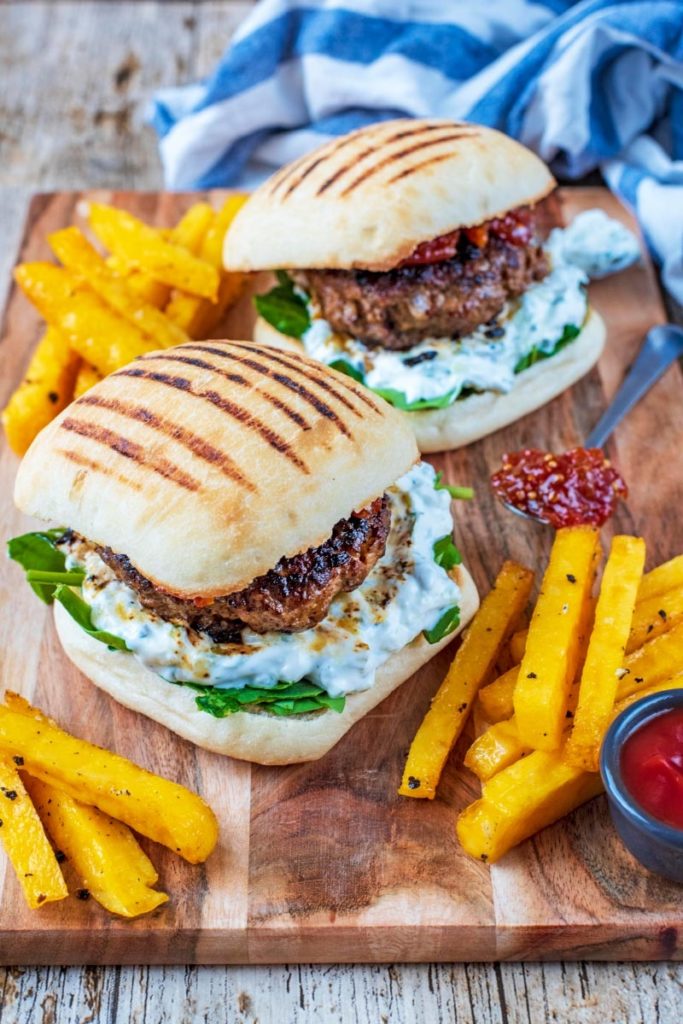 Spiced Lamb Burger with Tzatziki & Chilli Jam - Hungry Healthy Happy
