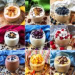 Nine photo collage of different overnight oats