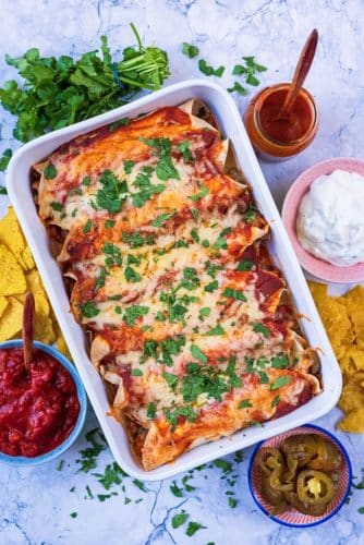 Easy Chicken Enchiladas - Hungry Healthy Happy