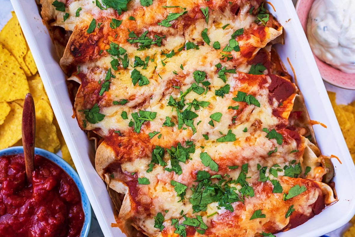 Easy Chicken Enchiladas - Hungry Healthy Happy