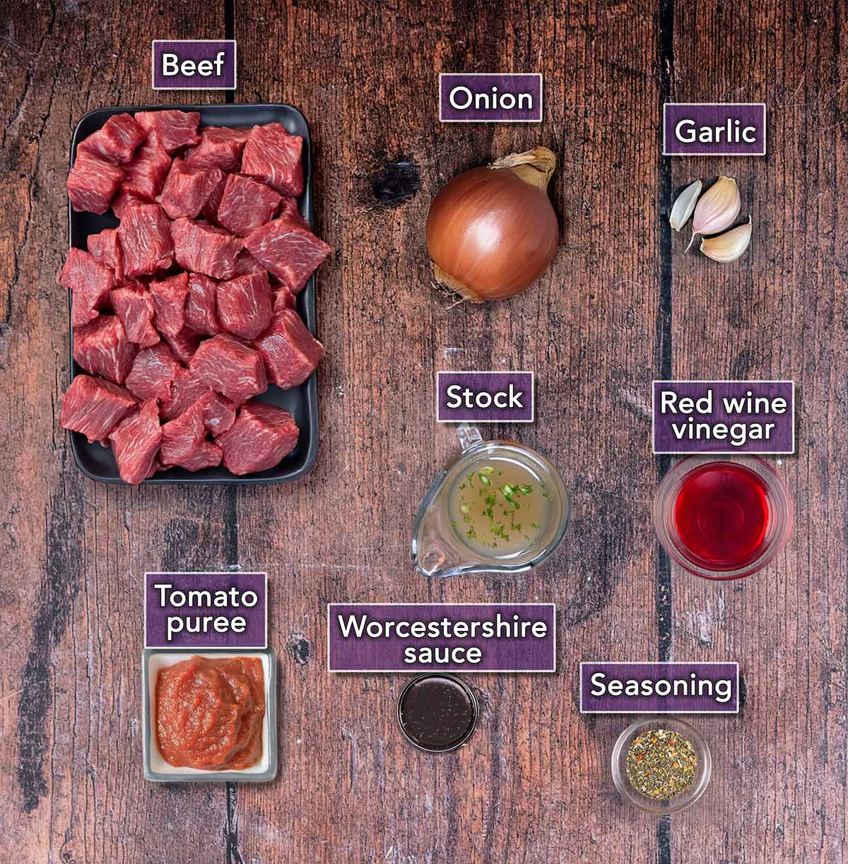 All the ingredients needed for this recipe each with a text overlay label.