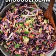 Broccoli slaw with a text overlay title.