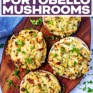 Stuffed Portobello Mushrooms with a text title overlay.