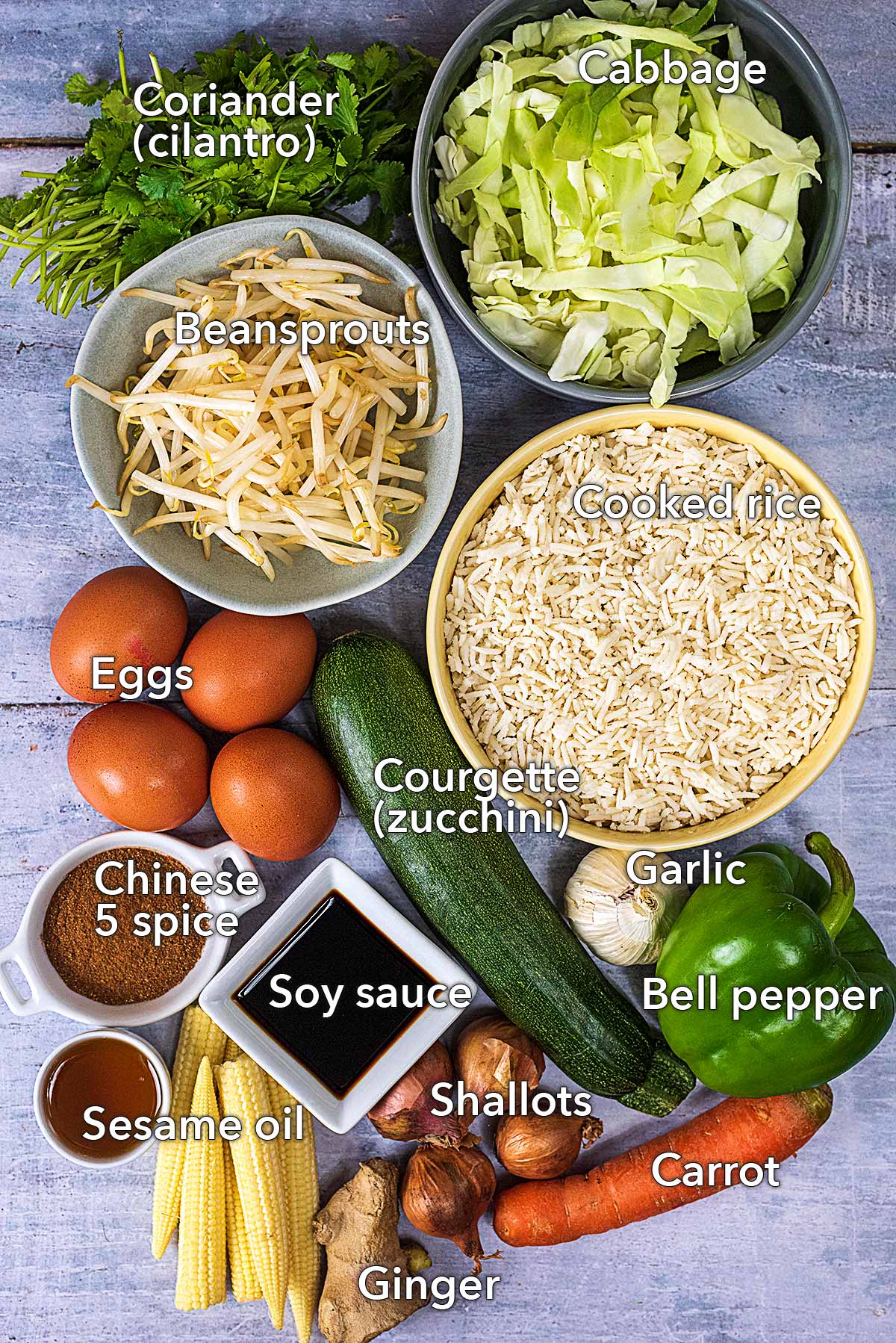 All the ingredients needed to make this recipe laid out on a grey surface.