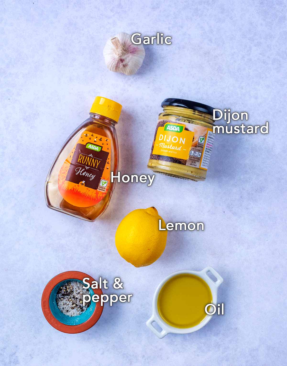 All the ingredients needed for this recipe with text overlay labels.