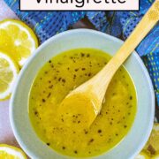 Easy lemon vinaigrette with a text overlay title.