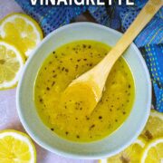 Easy lemon vinaigrette with a text overlay title.