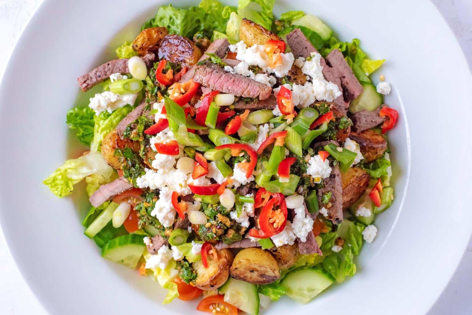 Spicy Steak Salad with Chermoula Dressing - Hungry Healthy Happy