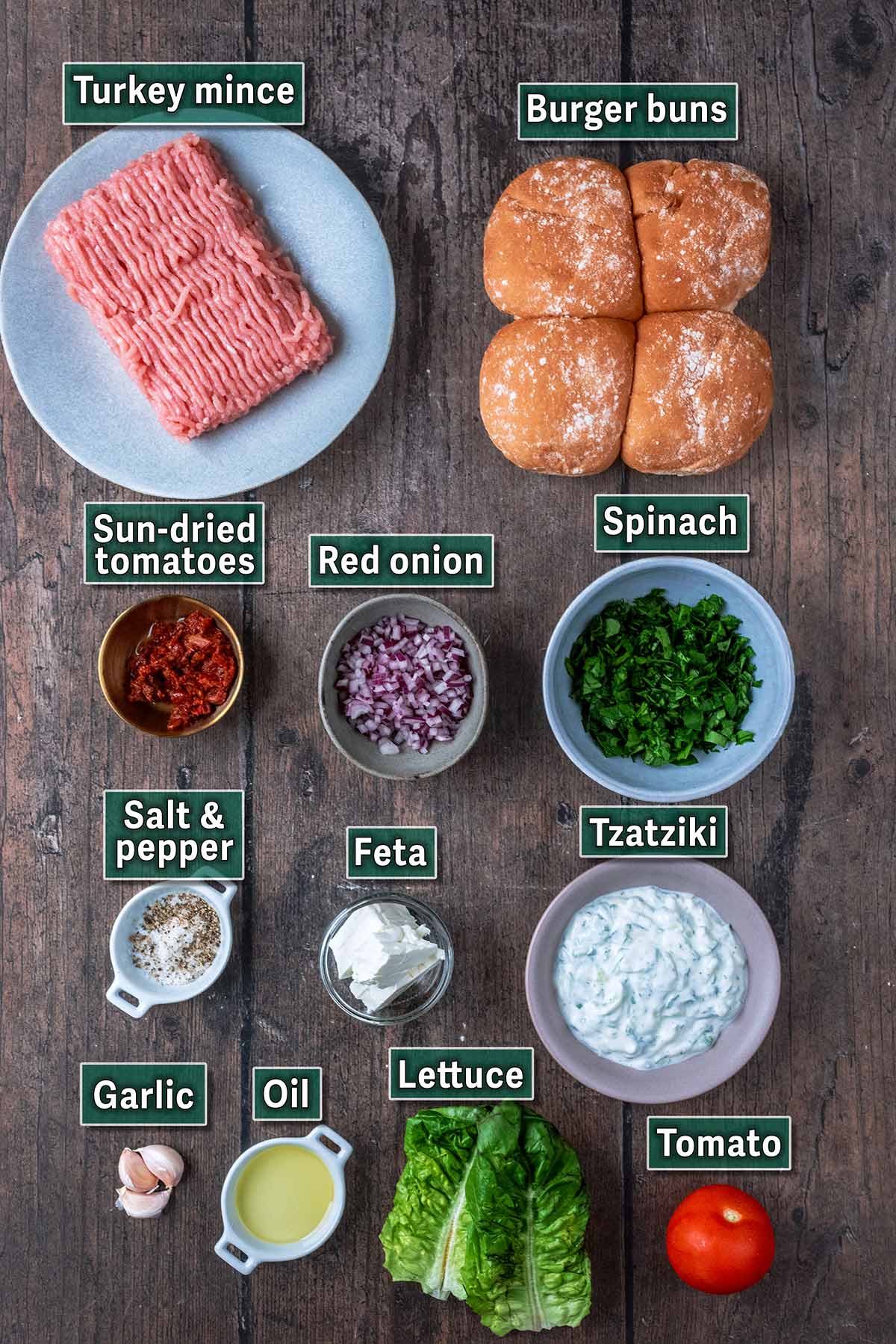 All the ingredients needed for this recipe with text overlay labels.