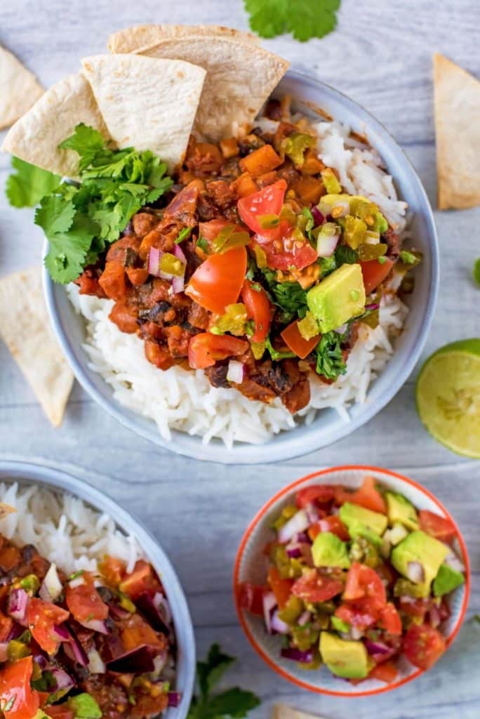 Bean Chilli with Avocado Salsa - Hungry Healthy Happy