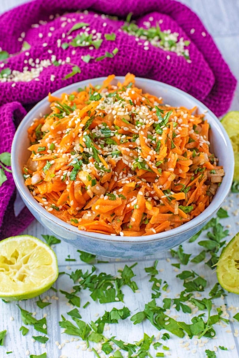 Carrot and coriander salad in a bowl.