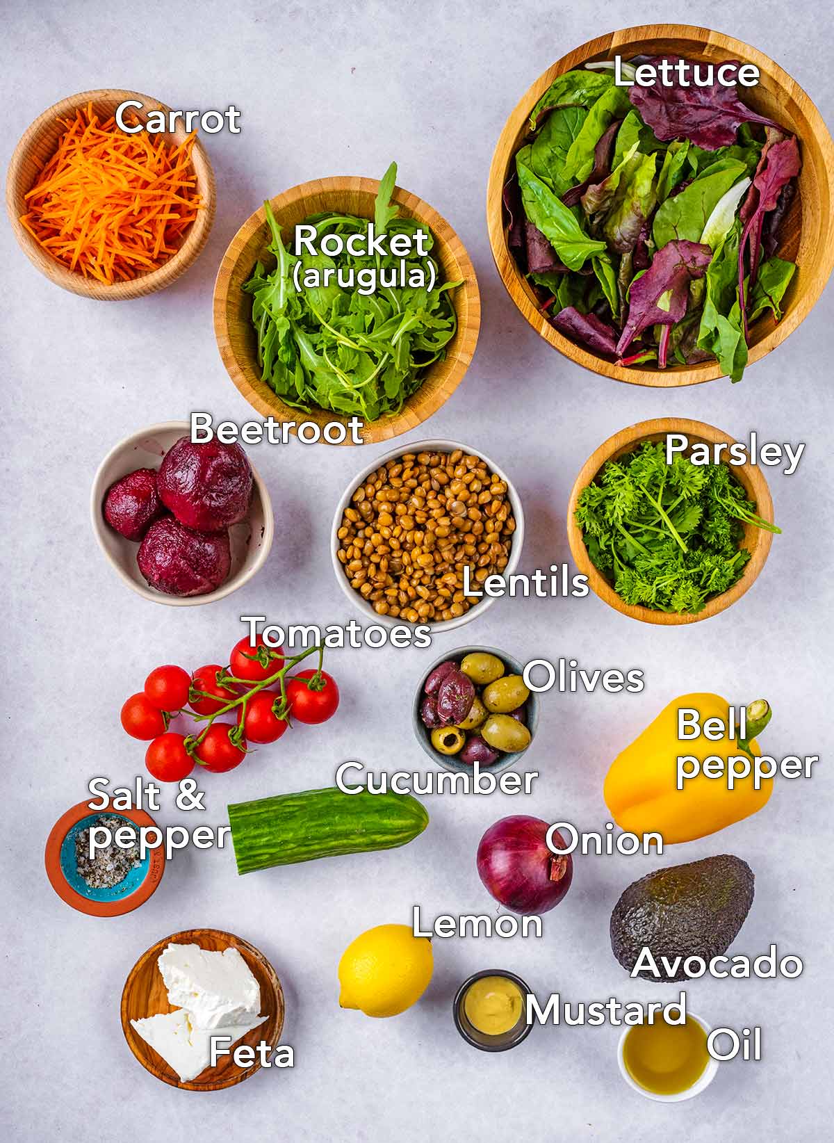 All the ingredients needed for this recipe with text overlay labels.