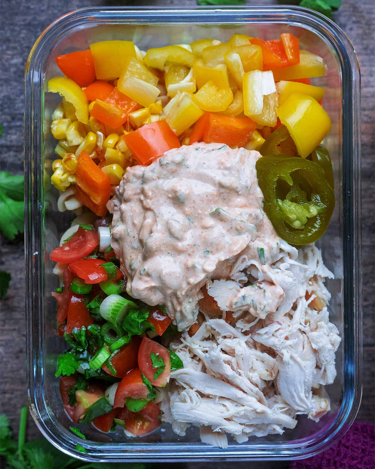 A dollop of chipotle cream added on top of all the ingredients.