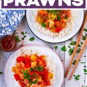 Sweet and sour prawns with a text title overlay.