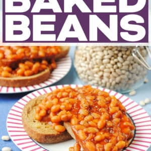 Slow Cooker Baked Beans with a text title overlay.