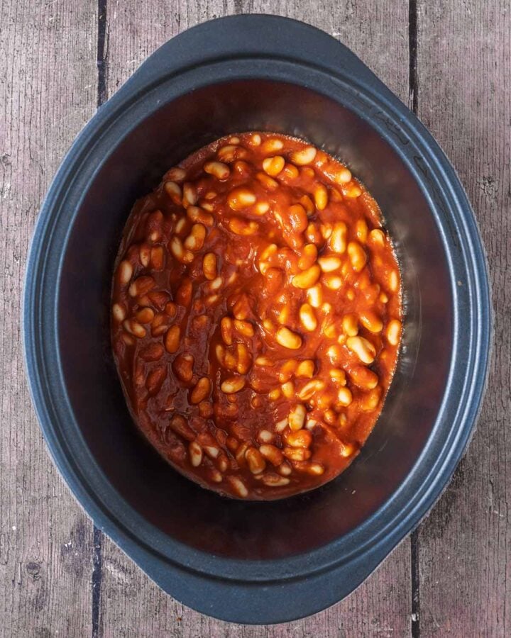 Everything mixed together in the slow cooker.