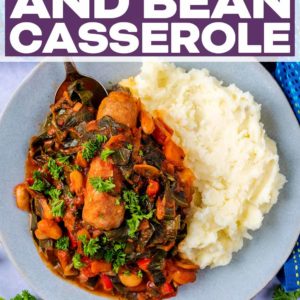 Sausage and Bean Casserole with a text title overlay.