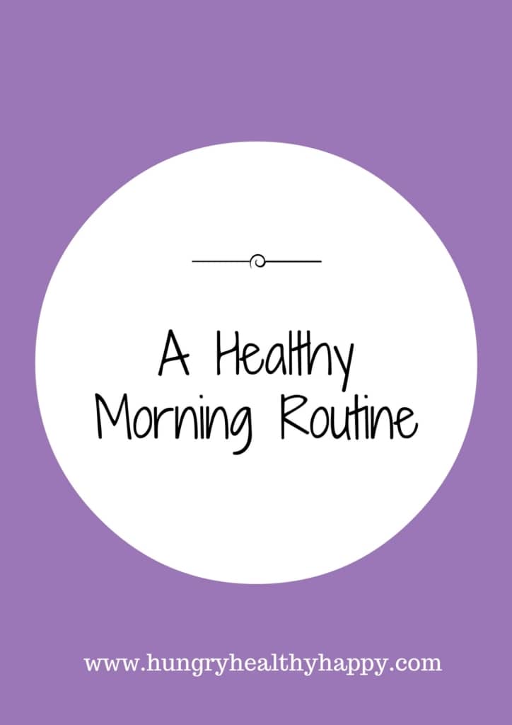 A white circle on a lilac background with the words "A Healthy Morning routine"