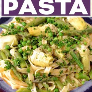 Spring pasta with a text title overlay.