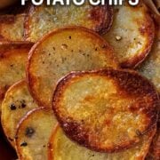 Homemade potato chips with a text overlay title.