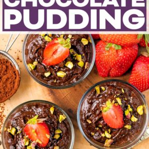 Avocado chocolate pudding with a text title overlay.