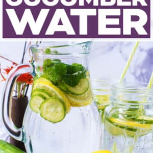 Sparkling cucumber water with a text title overlay.