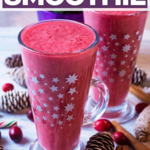 Cranberry smoothie with a text title overlay.