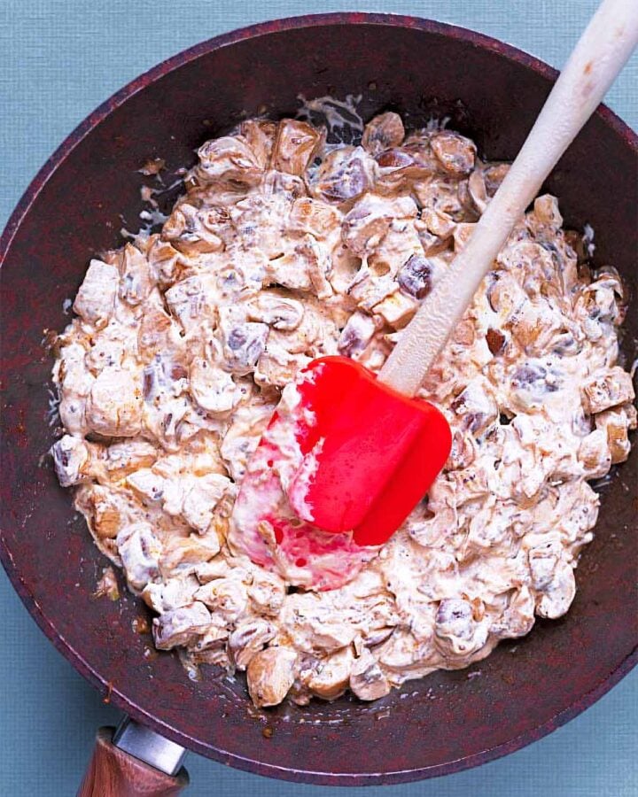 Everything mixed together in the pan.