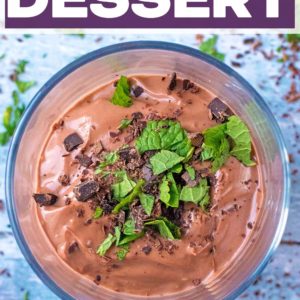 A serving glass full of Mint Chocolate Dessert with a text title overlay.