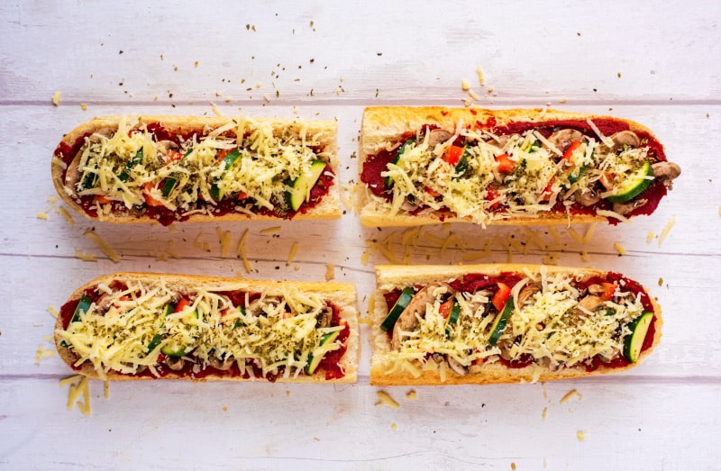 Four pieces of French Bread Pizza.