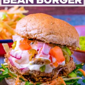 Mexican Bean Burger with a text title overlay.