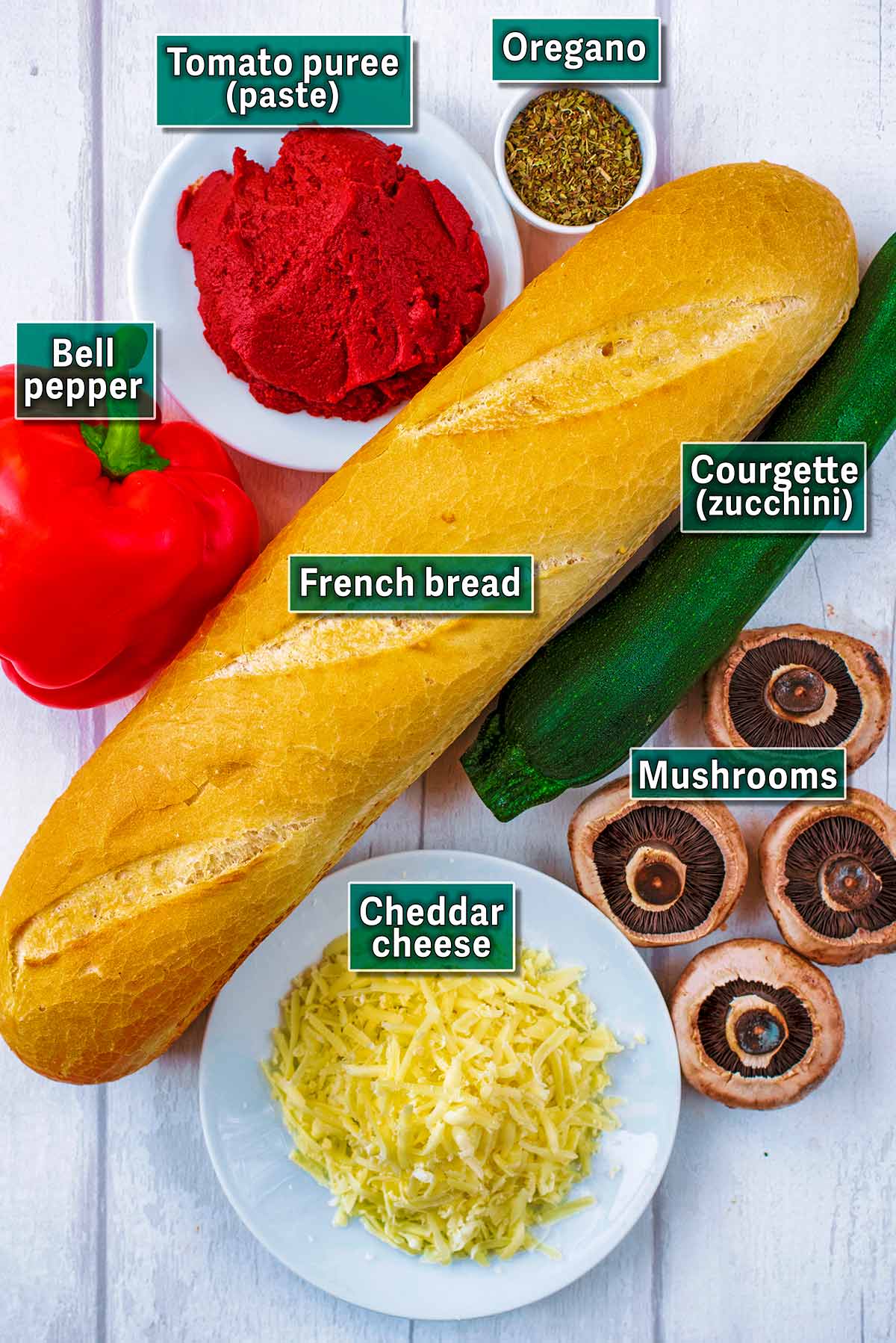 All the ingredients needed for this recipe with text overlay labels.