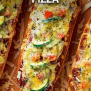 French bread pizzas with a text overlay title.