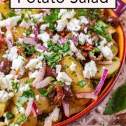 Mediterranean potato salad with a text title overlay.