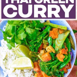 Thai green curry with a text title overlay.