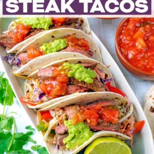 Cajun steak tacos with a text title overlay.