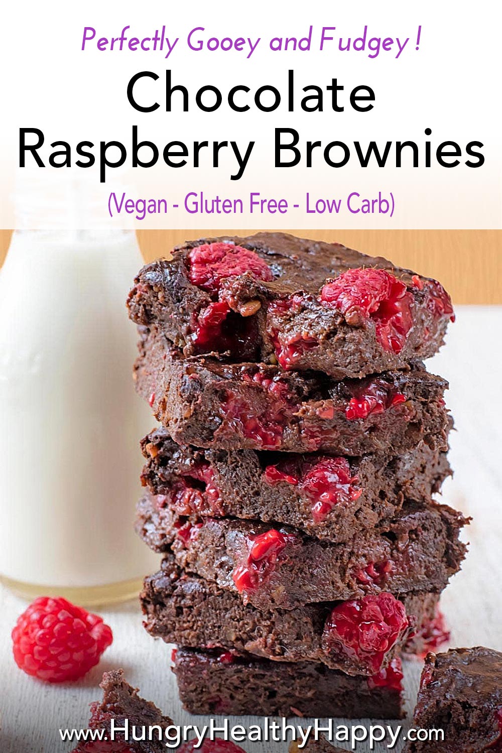 Healthy Chocolate Raspberry Brownies - Hungry Healthy Happy