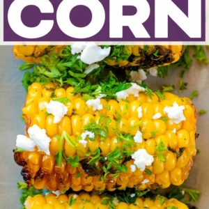 Grilled corn with a text title overlay.