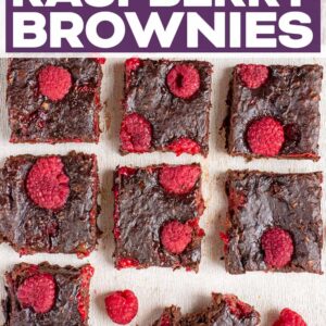 Chocolate raspberry brownies with a text title overlay.