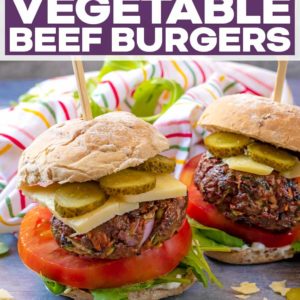 Hidden Vegetable Beef Burgers with a text title overlay.