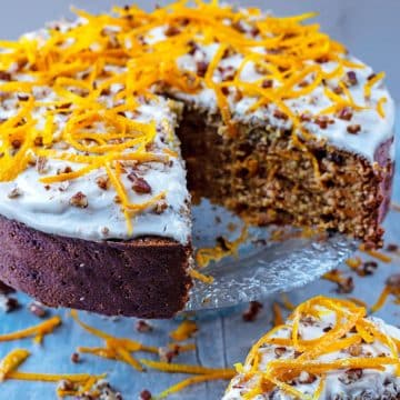 Healthy Carrot Cake with a slice removed