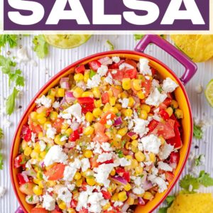 Sweetcorn salsa with a text title overlay.