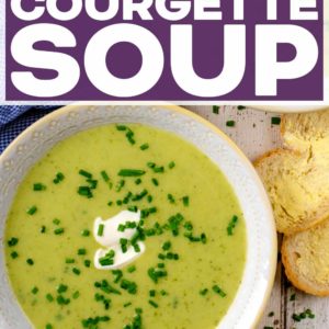Creamy Courgette Soup with a text title overlay.