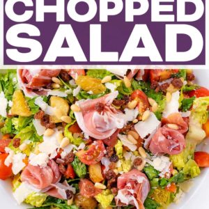 A bowl of Italian Chopped Salad with a text title overlay.
