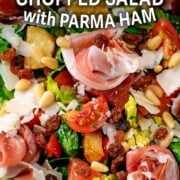 Italian chopped salad with a text overlay title.