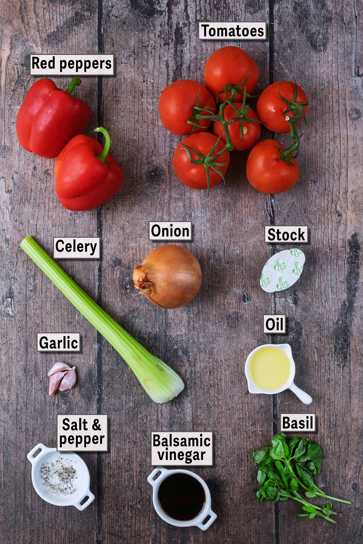 All the ingredients needed for this recipe with text overlay labels.