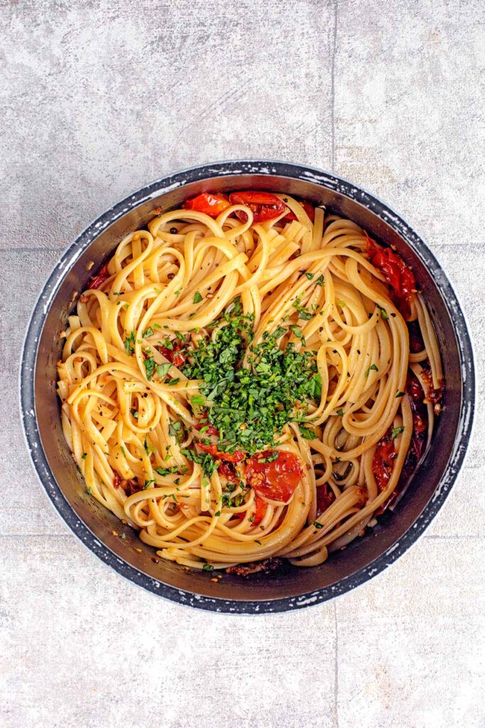 Roasted Tomato and Basil Pasta with Parma Ham - Hungry Healthy Happy