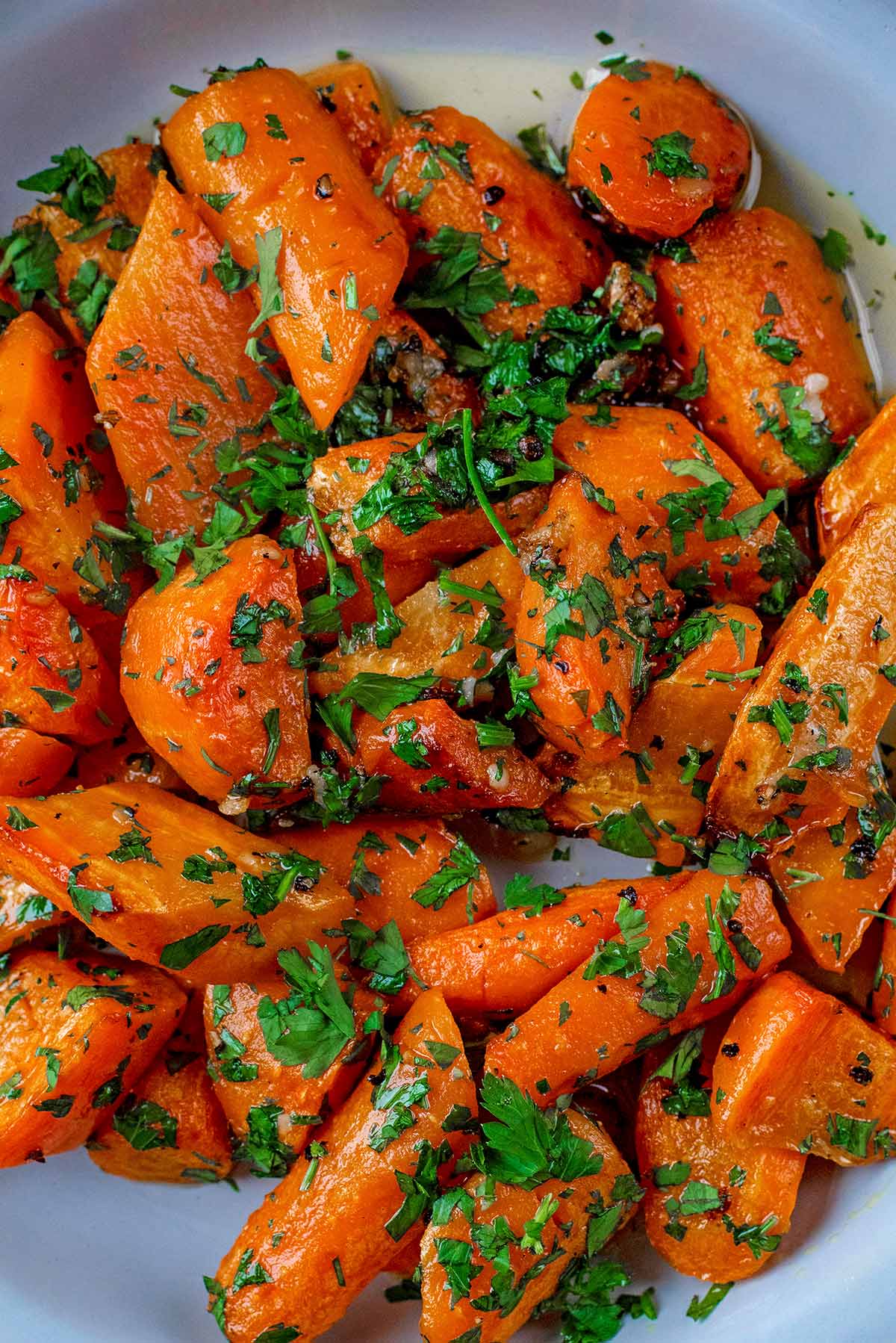 Roasted Carrots with chopped parsley sprinkled on top.